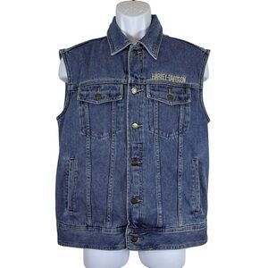 Harley-Davidson Denim Vest Size Small Embroidered Logo Biker Moto Jean Jacket